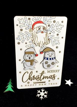 Дерев'яна 3д новорічна еко листівка на підставці