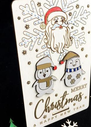 Дерев'яна 3д новорічна еко листівка на підставці2 фото
