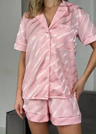 Домашній сатиновий костюм шорти + сорочка, жіночий сатіновий костюм для дому, піжама з шортами3 фото
