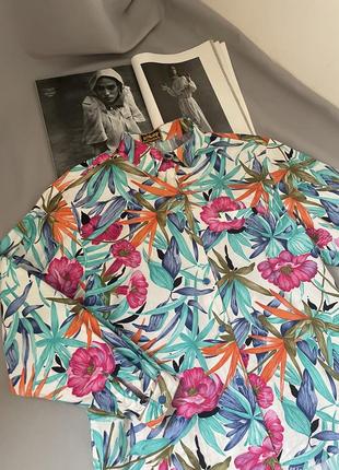 Винтажная коттоновая блуза в цветочный принт1 фото