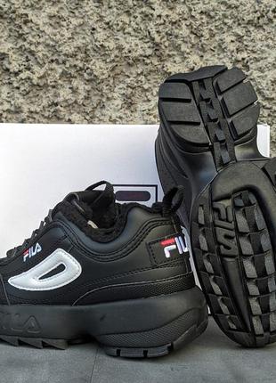 Кросівки зимові fila disruptor чорні на хутрі3 фото