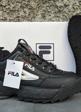 Кросівки зимові fila disruptor чорні на хутрі5 фото