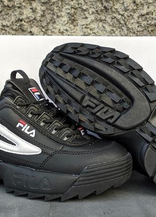 Кросівки зимові fila disruptor чорні на хутрі7 фото