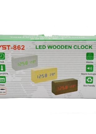 Vst-862 дерев'яні настільні годинники з термометром білі (зелена2 фото