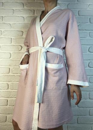Очень красивый хлопковый халат с фактурной ткани бренд foxbury. вафельный халат, нежно-розового цвета. люкс качество8 фото