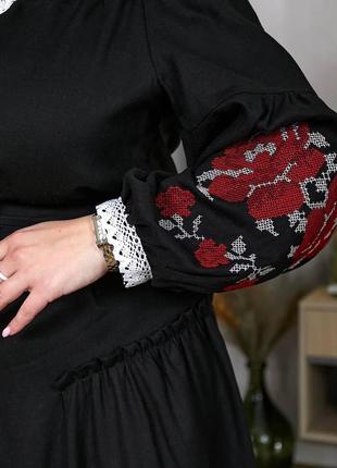 Черное женское платье вышиванка со льна батал4 фото