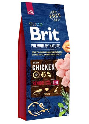 Основной сухой корм для взрослых собак крупных и гигантских пород brit premium dog senior с курицей 15 кг