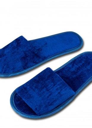 Велюрові сині капці для дому та офісу з відкритим носком