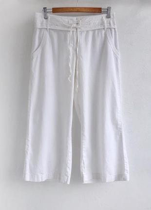 Белые льняные бриджи штаны капри брюки из льна лляные льон1 фото
