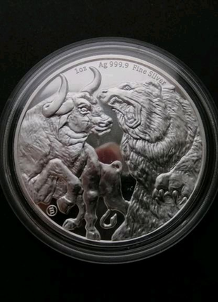 Медведь и бык токелау 5 долларов 2022 серебро монета унция