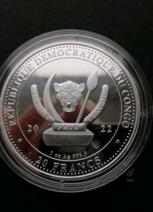 Медведь 20 франков конго  2022 монета серебро ведмідь2 фото