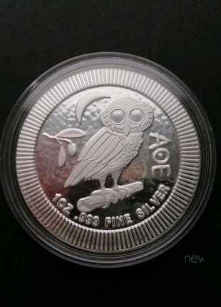Афинская сова 1 доллар ниуэ 2021 монета серебро унция