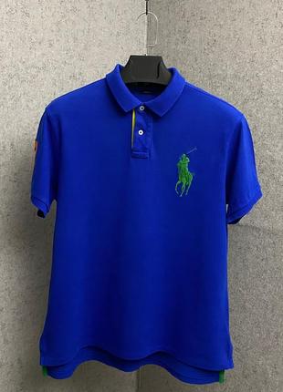 Синяя футболка поло от бренда polo ralph lauren