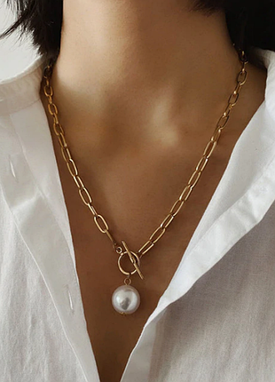 Цепочка цепь колье ожерелье лассо под жемчуг золотистая новая