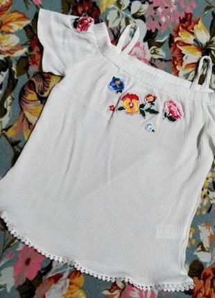 Фирменная блуза с вышитыми цветами для девочки 11-12 лет-here&amp;there