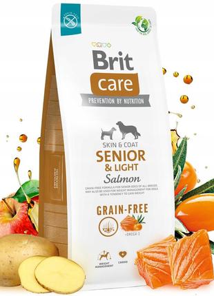 Сухий основний корм для літніх собак усіх порід brit care dog gf senior&light salmon 12 кг