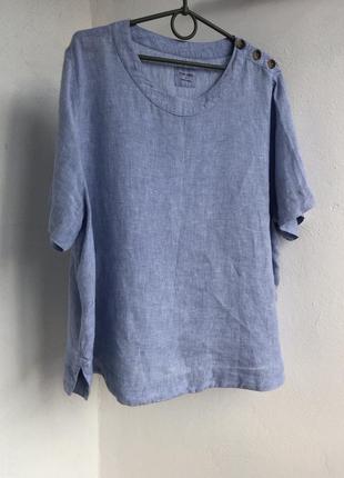 Лляний топ блакитного меланж блуза туніка з льону