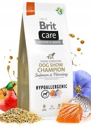 Сухий корм для виставкових дорослих собак усіх порід brit care dog show champion лосось і обліпиха 12 кг