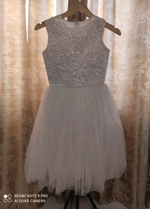 Бальна пишна біла сукня для дівчинки 7-10 років1 фото