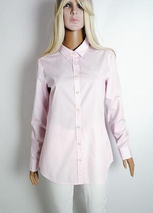 Качественная белая рубашка в розовую полоску crew clothing