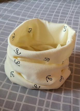 Новый детский шарф-снуд (бафф) молочного цвета с принтом якорь2 фото