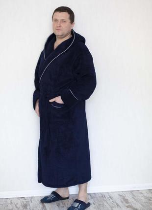Чоловічий халат темно-синій, з капюшоном2 фото