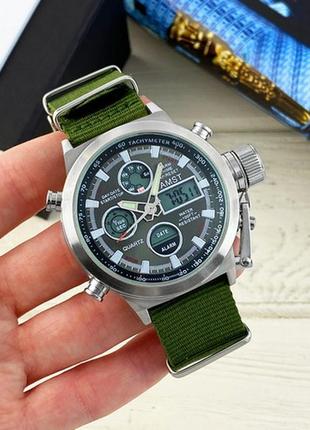 Amst 3003c silver-black green wristband2 фото