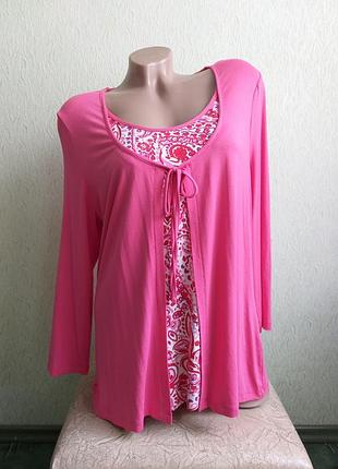 Лонгслив. туника. теплая футболка. вставка в цветочек. розовый, белый.