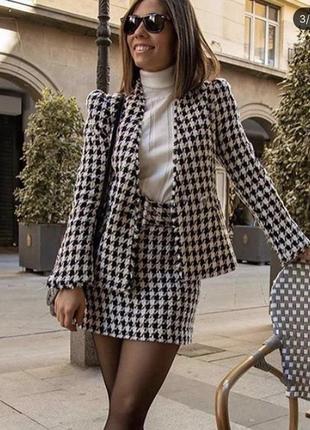 Пиджак блейзер твидовый zara оригинал клетчатый клетка твид