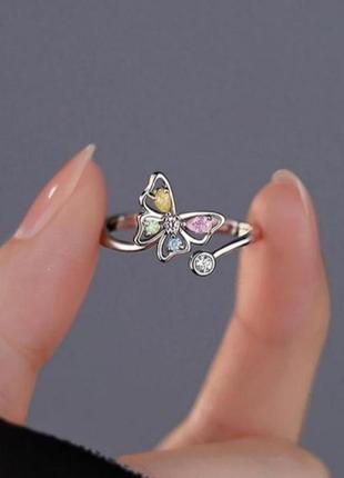 Кольцо кольцо нежное бабочка с цирконами2 фото