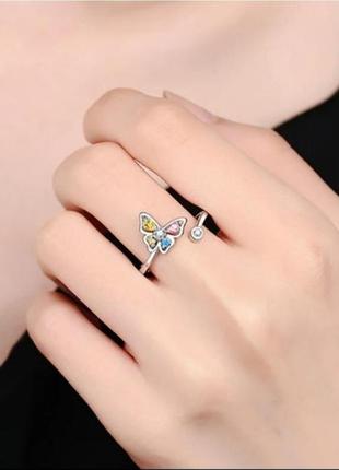 Кольцо кольцо нежное бабочка с цирконами3 фото