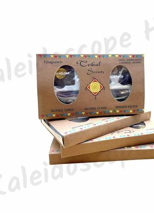 Ароматические палочки и конусы. подарочный набор в картонной коробке, 20 палочек, 16 конусов, подставка.