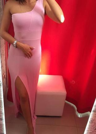 Платье в пол nude на одно плечо с разрезом впереди missguided4 фото