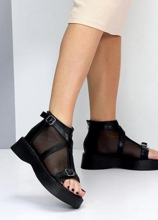 Жіночі босоніжки чорні сандалі літні чорного кольору сітка 36 37 38 39 40 415 фото