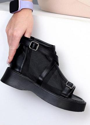 Жіночі босоніжки чорні сандалі літні чорного кольору сітка 36 37 38 39 40 417 фото