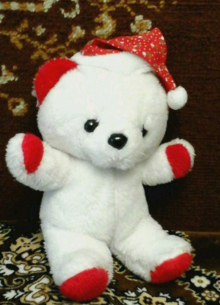 Ведмедик в новорічній шапці привезений з європи м'яка іграшка2 фото