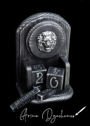 Настольный вечный календарь "мой лев" в серебре