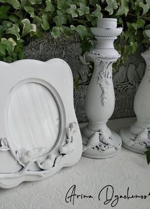 Білі дерев'яні шеббі-підсвічники(свічники) ручна робота,авторський дизайн,висота...