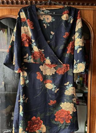 Сукня міні синя у великі квіти boohoo