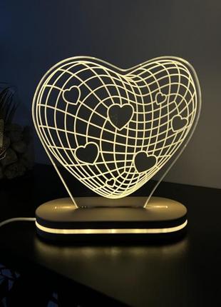 3d світильник серце з сенсорною кнопкою, нічник серце, 3d нічник
