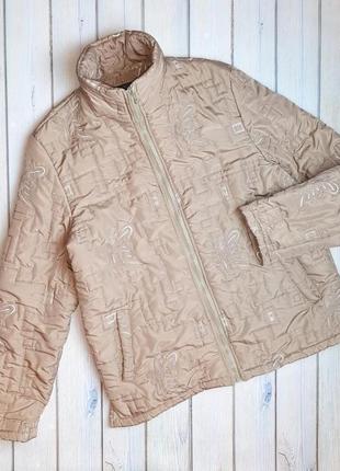 💥1+1=3 стильная куртка бежевая демисезон с вышивкой бабочки, размер 50 - 521 фото