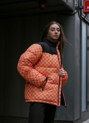 Знижка куртка пухова tnf gucci помаранч2 фото