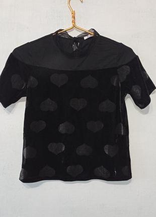 Велюровая кофточка с сердечками xs-м