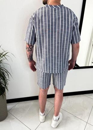 Льняной костюм свободного кроя рубашка + шорты