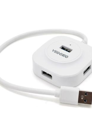 Хаб veggieg v-u3403 usb 3.0 4 порта, 480mbts, питание от usb, white, 0,3m, box