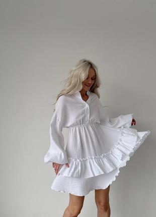 Женское платье из муслина белое6 фото