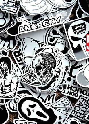Набор виниловых наклеек, стикеров, черно белые наклейки, авто, велосипед, ноутбук. стикербомбинг 52 шт