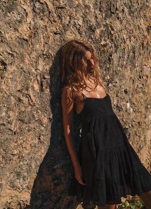 Короткое черное ярусное платье с сеткой zara new5 фото