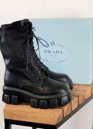 Ботинки prada pouch combat boots black high женские прада