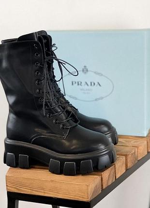 Черевики prada pouch combat boots black high жіночі прада